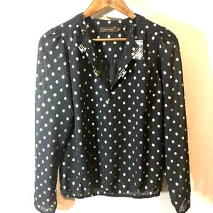 NWT The Limited Black Gold Polka Dot Blouse